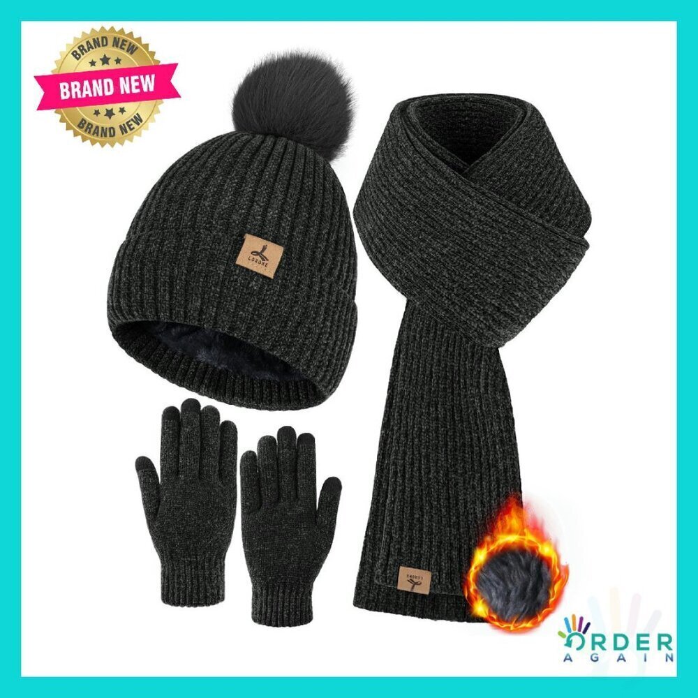 Winter Knit Pom Beanie Scarf Gloves Set Touch Screen Chic Cozy Accessories